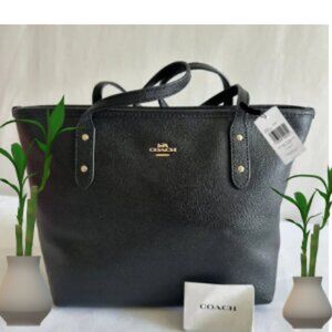 COACH Leather City Zip Tote Shoulder Bag- Black Gold  Luxury Coach 🆕🎁⌚📦🏃💨🚚